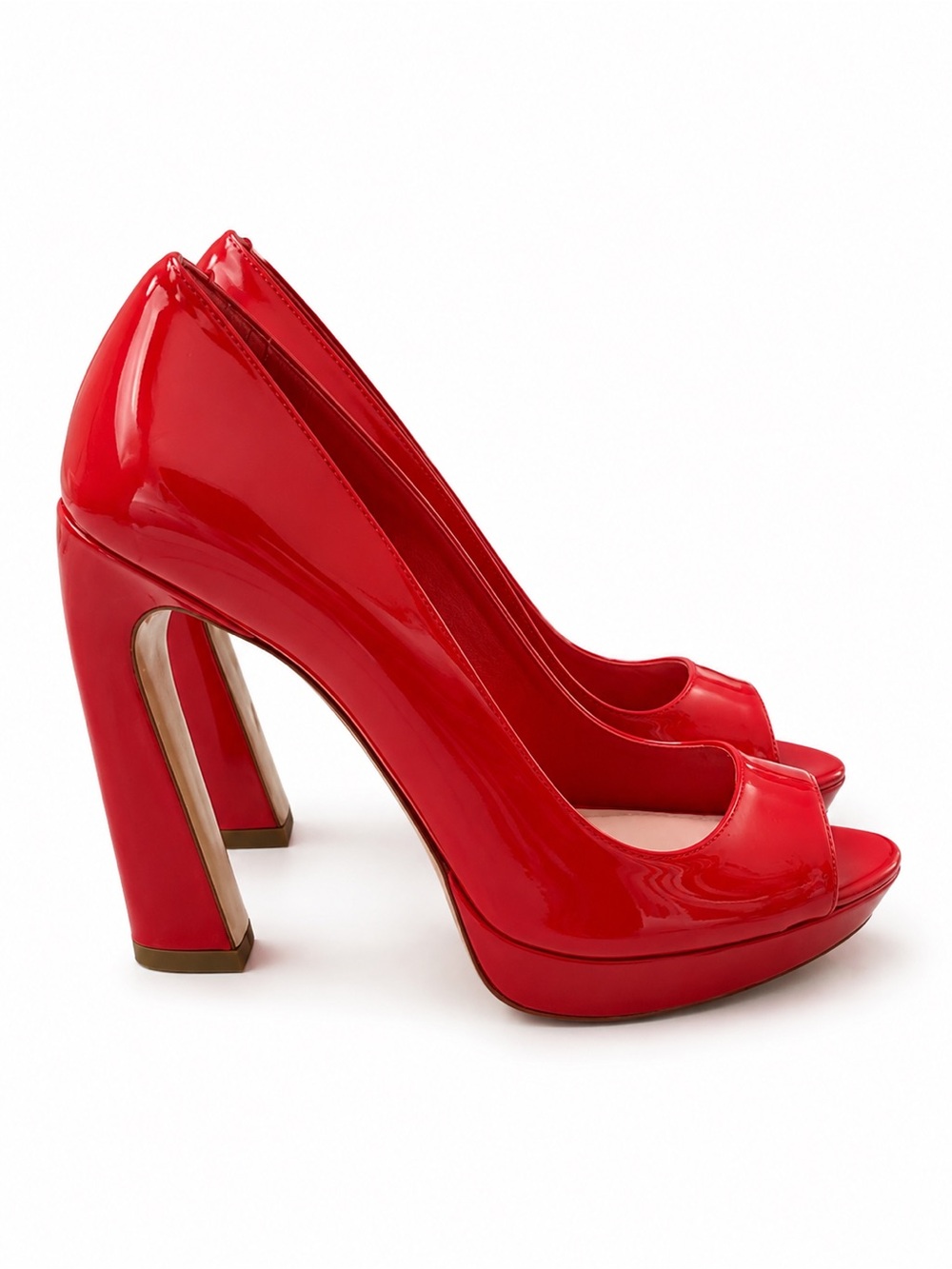 RARE Miu Miu Red Patent Peep-Toe Block Heel Pumps